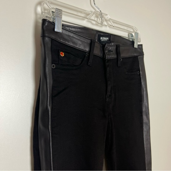 Hudson  Vintage Leeloo Super Skinny Crop Black with Lambskin Leather Trim, 26 - Picture 2 of 16